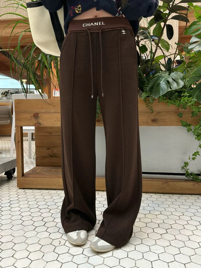 Cha 25fw drawstring wide-leg casual pants