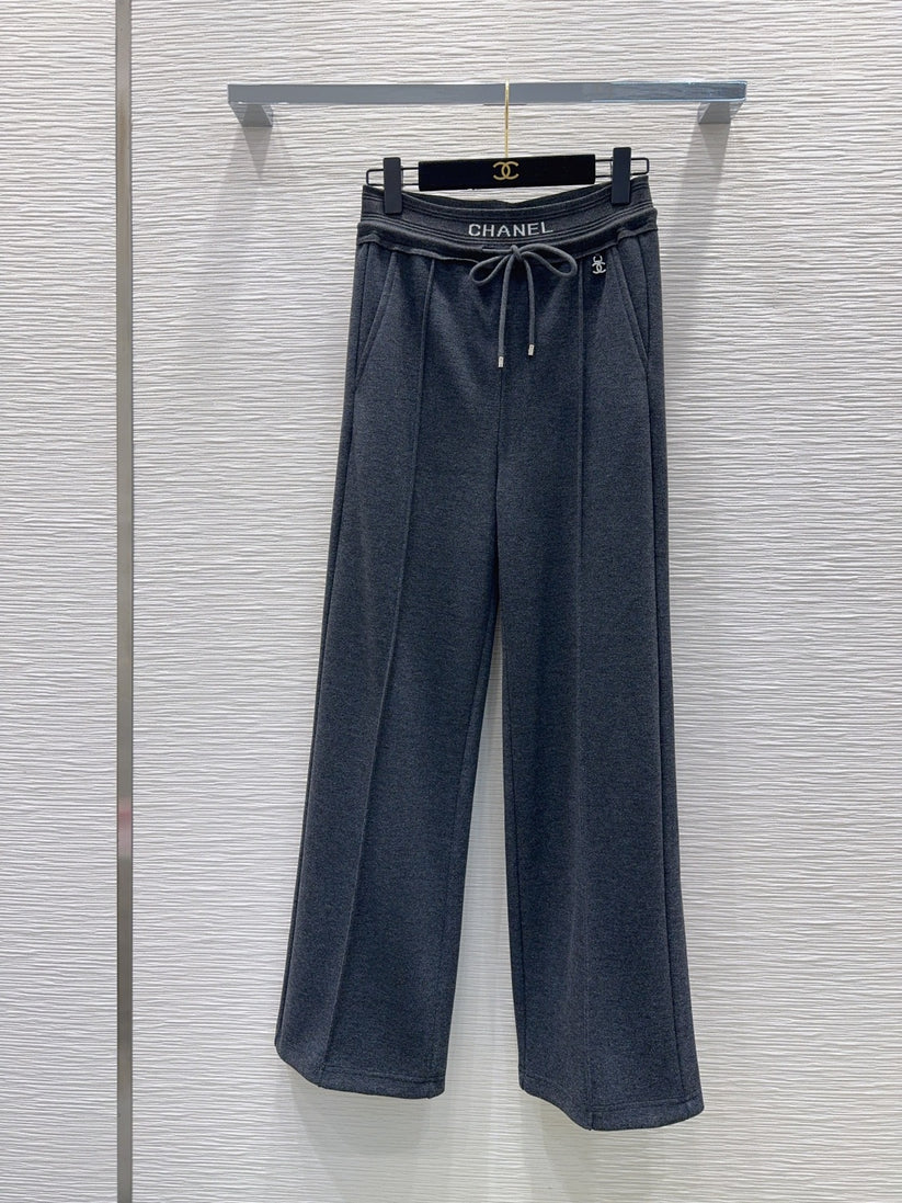 Cha 25fw drawstring wide-leg casual pants